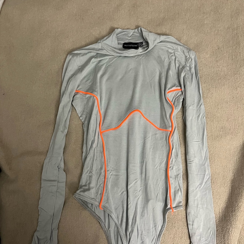 PrettyLittleThing Gray Bodysuit with Orange Trim